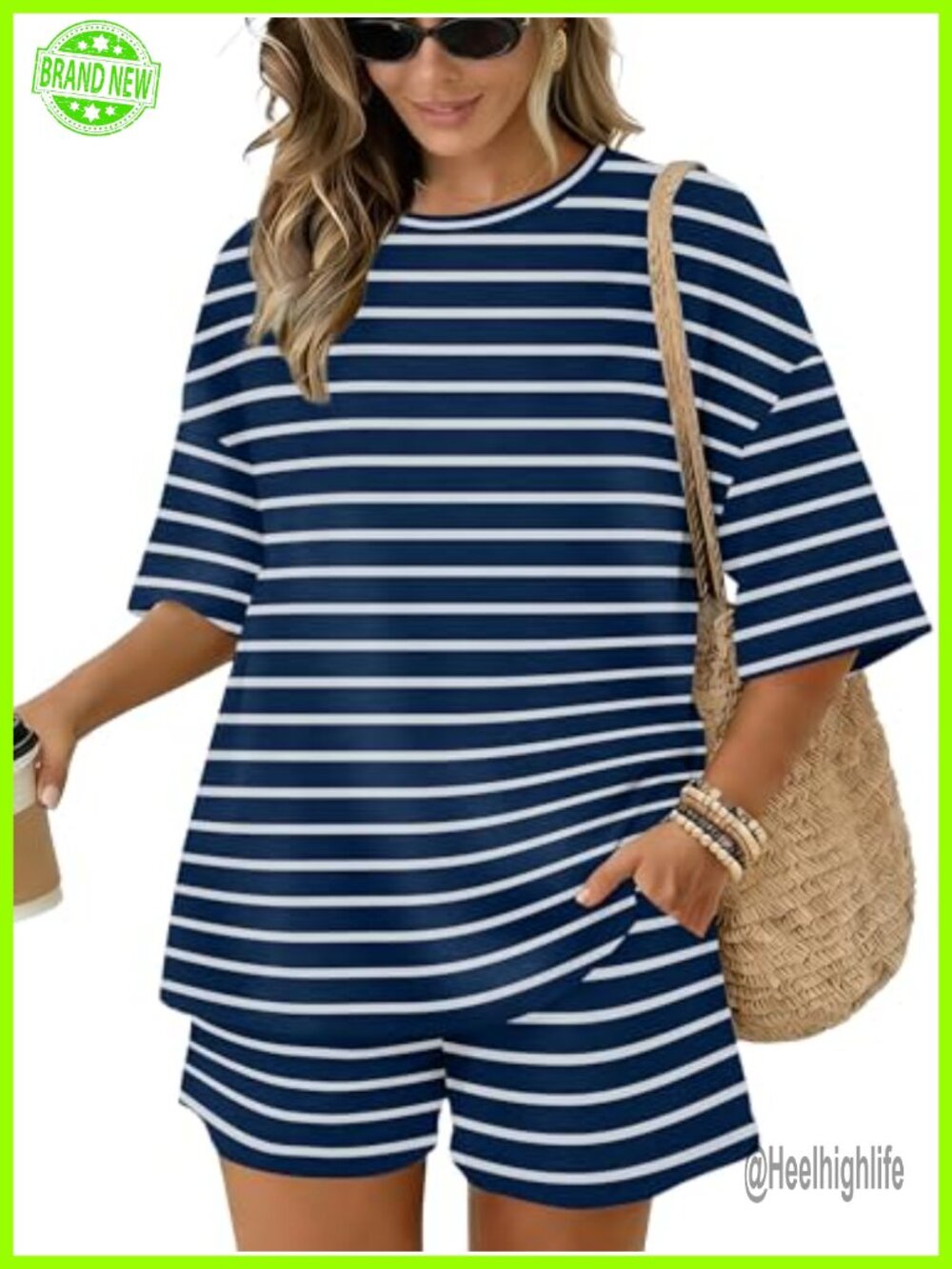 Womens 2 Piece Lounge Set Short Sleeve Top Drawstring Shorts